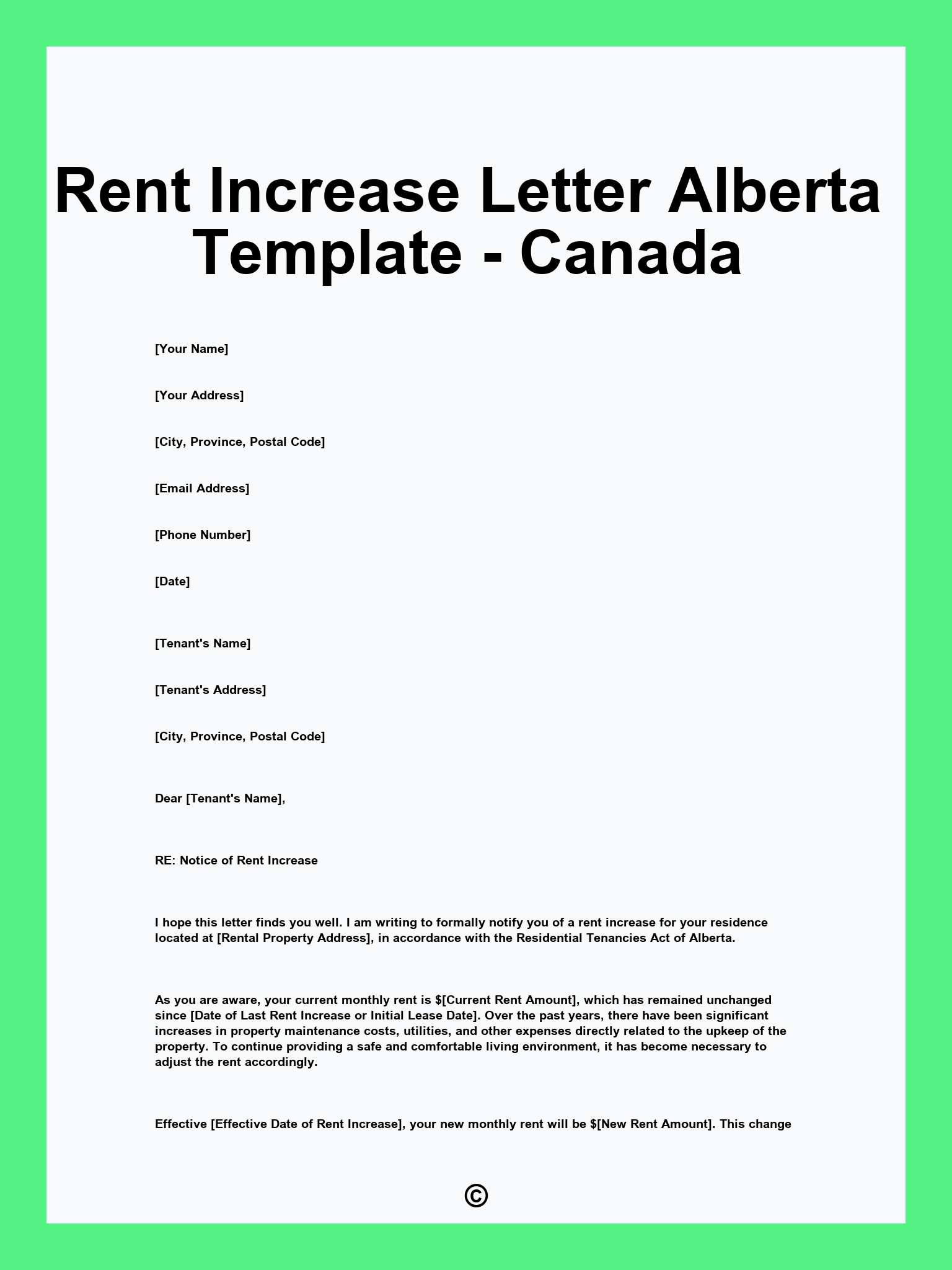 Rent Increase Letter Alberta Template - Canada