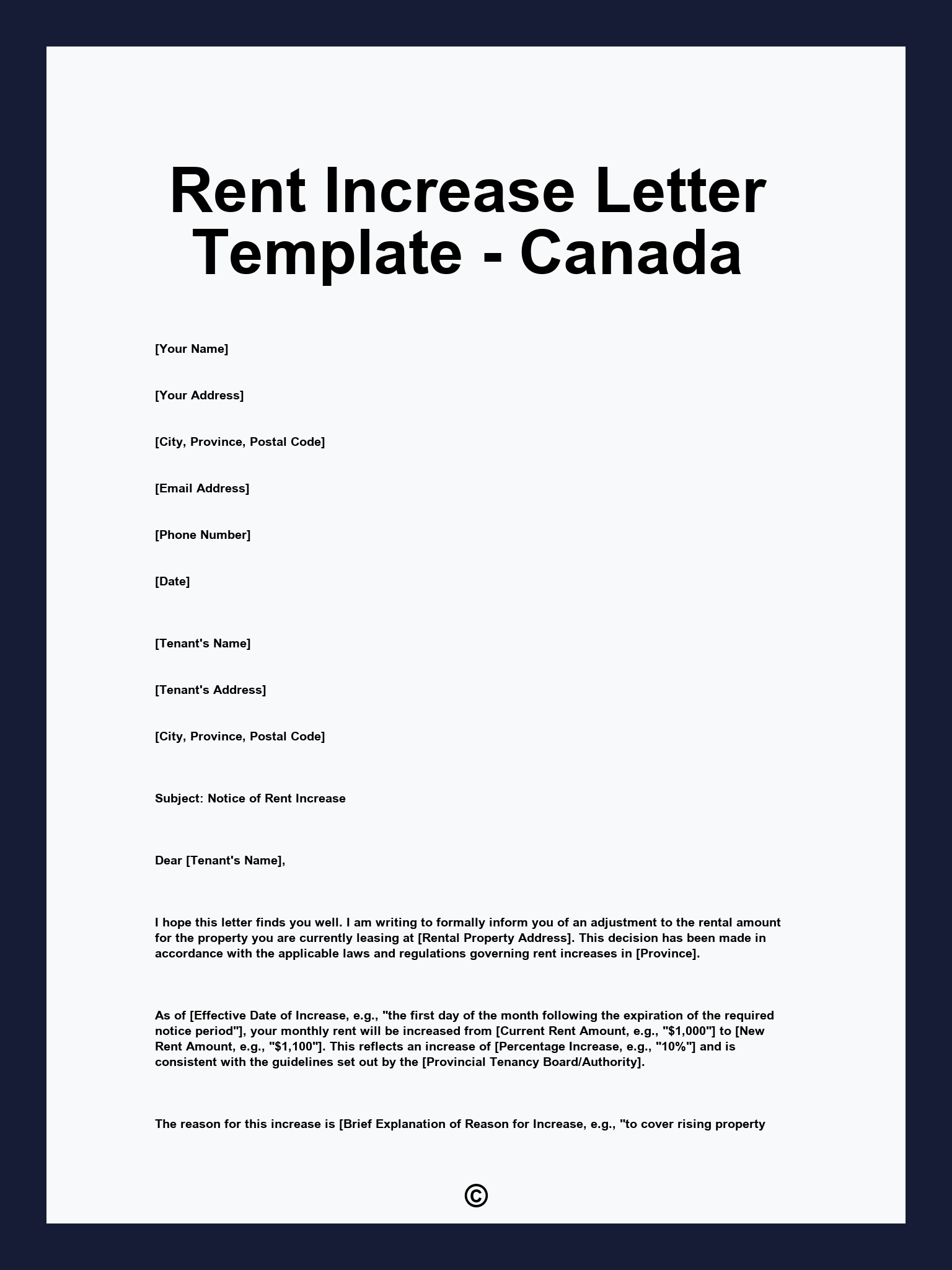 Rent Increase Letter Template - Canada
