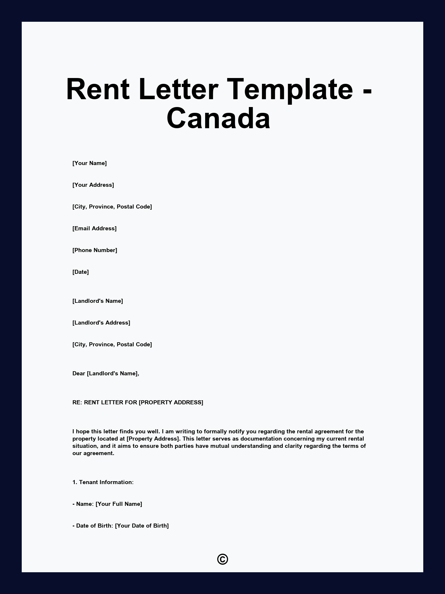 Rent Letter Template - Canada