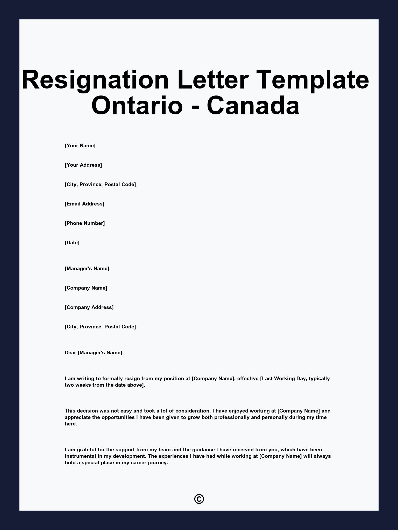 Resignation Letter Template Ontario - Canada
