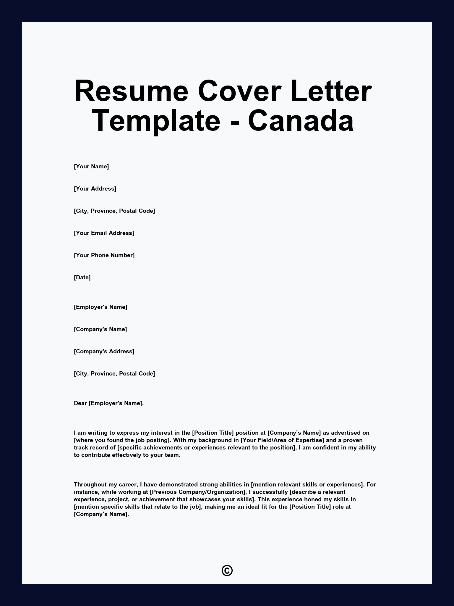 Resume Cover Letter Template - Canada