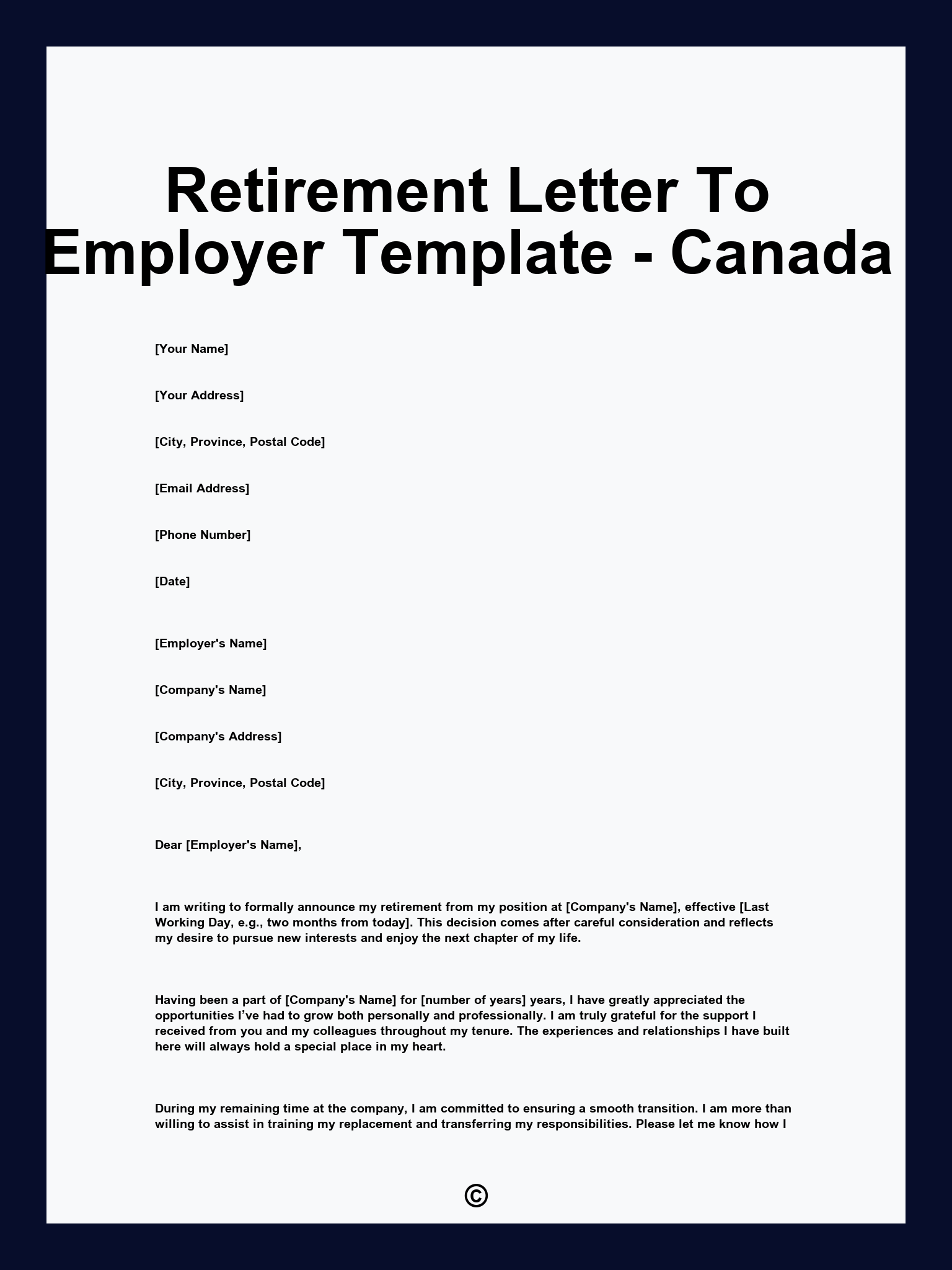 Retirement Letter To Employer Template - Canada