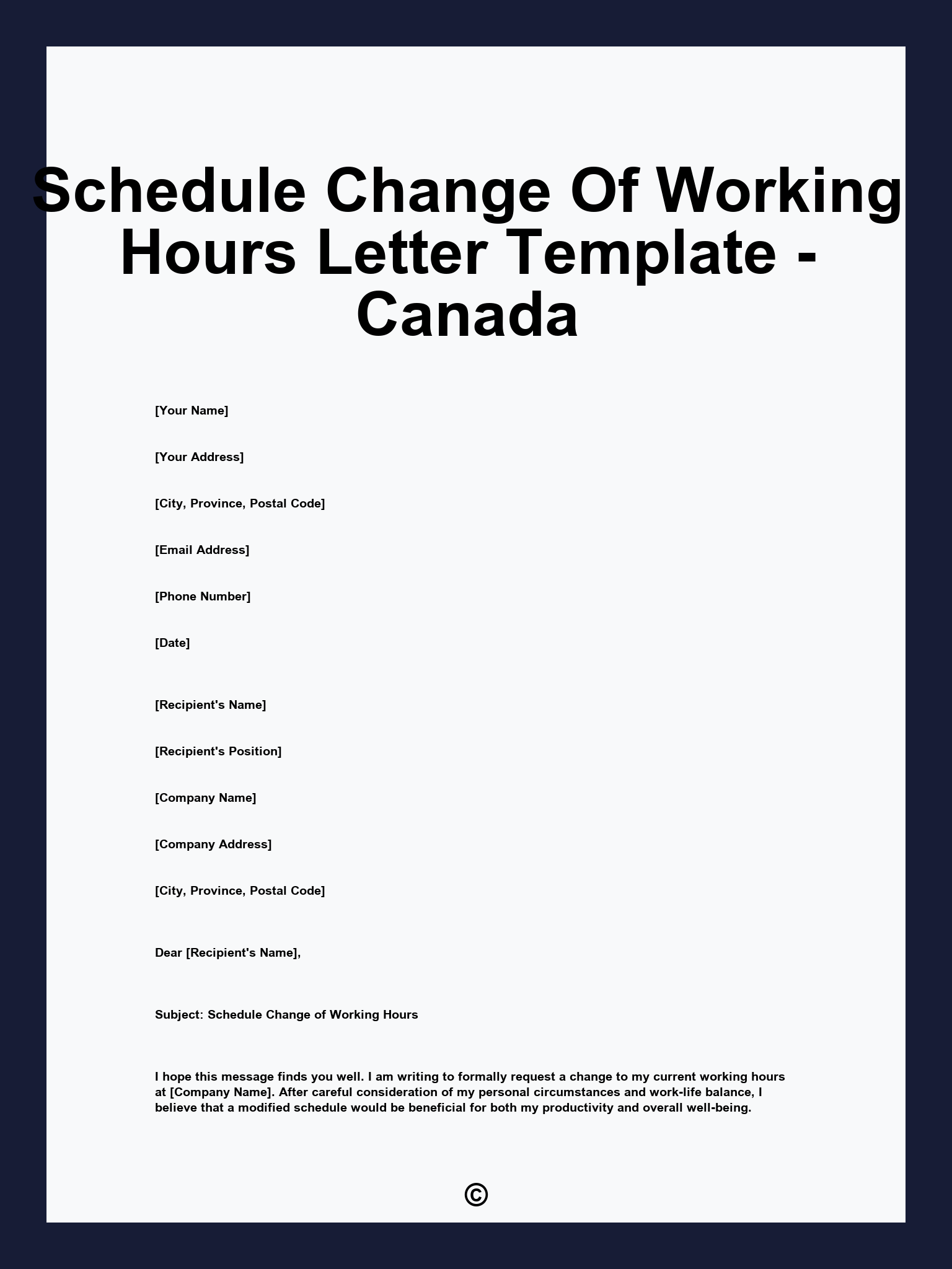 Schedule Change Of Working Hours Letter Template - Canada
