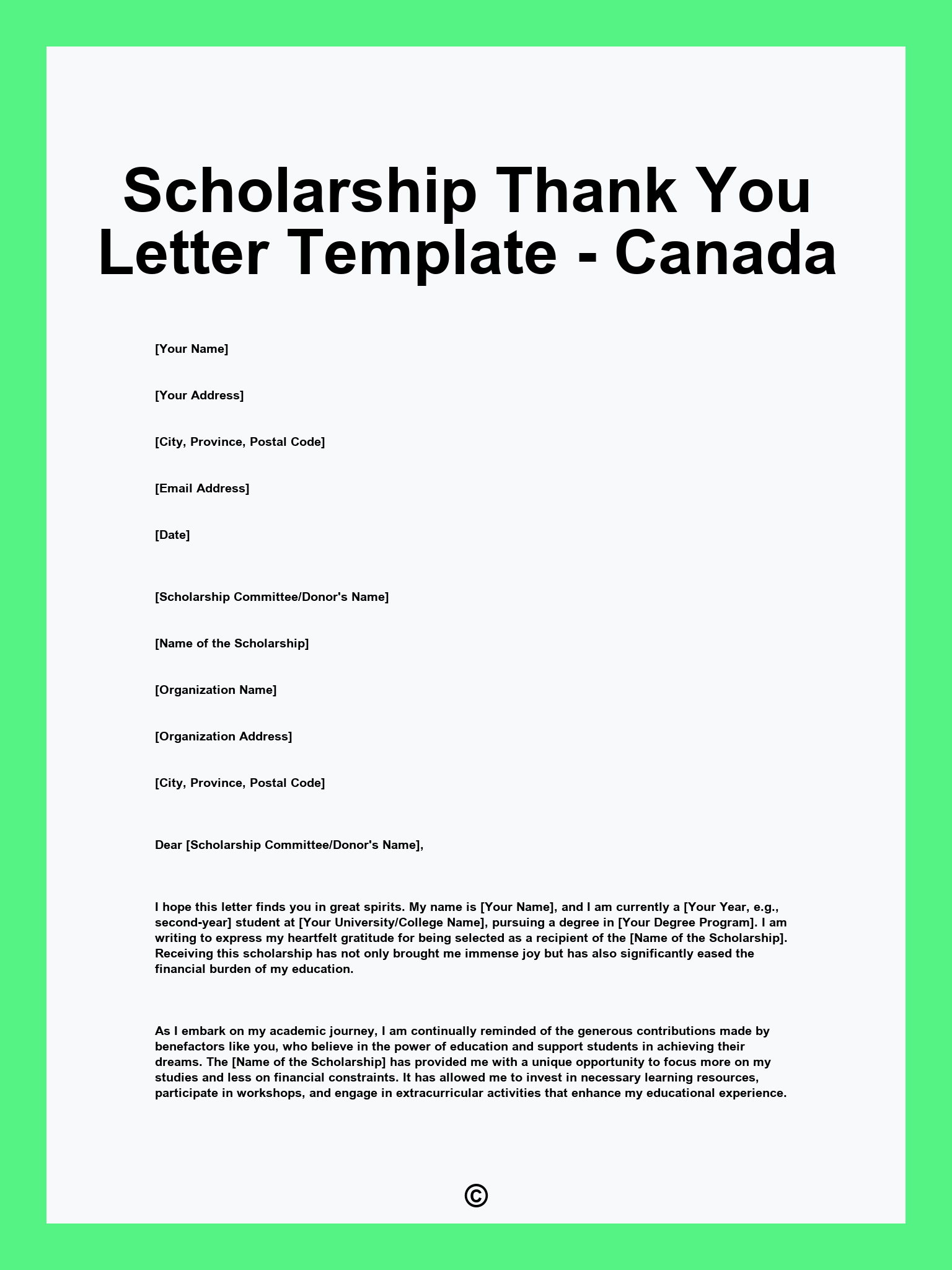 Scholarship Thank You Letter Template - Canada