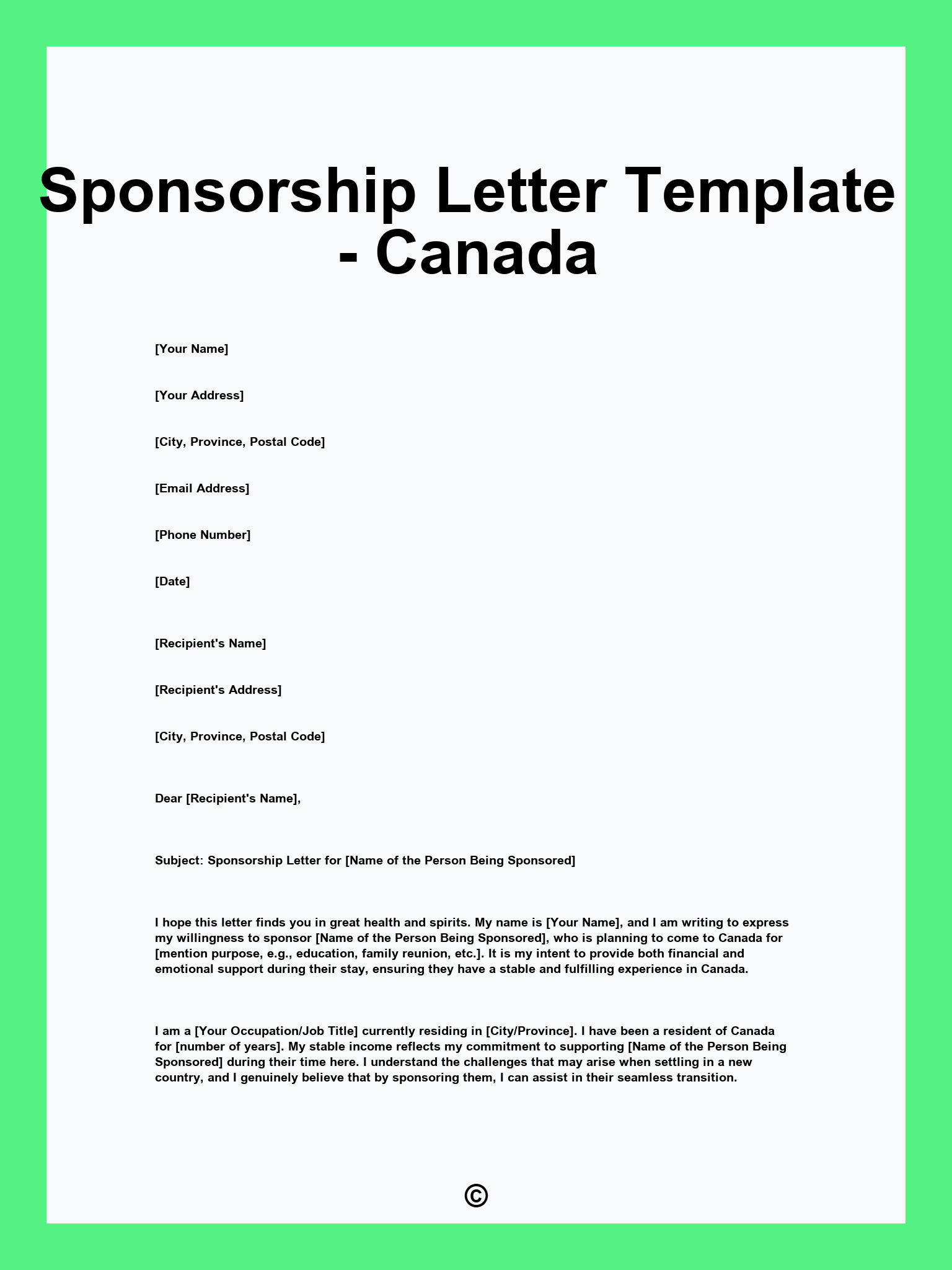 Sponsorship Letter Template - Canada