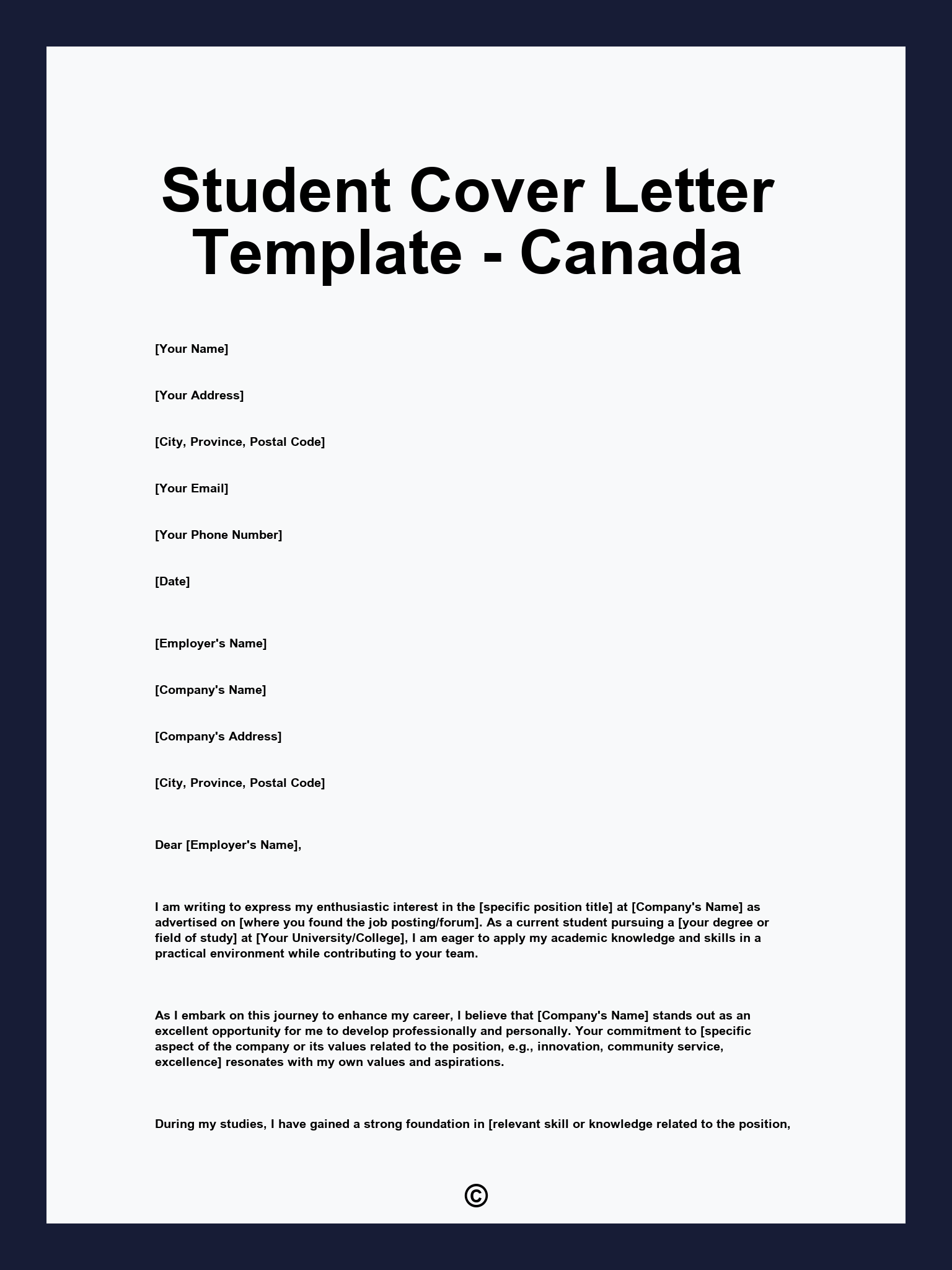 Student Cover Letter Template - Canada
