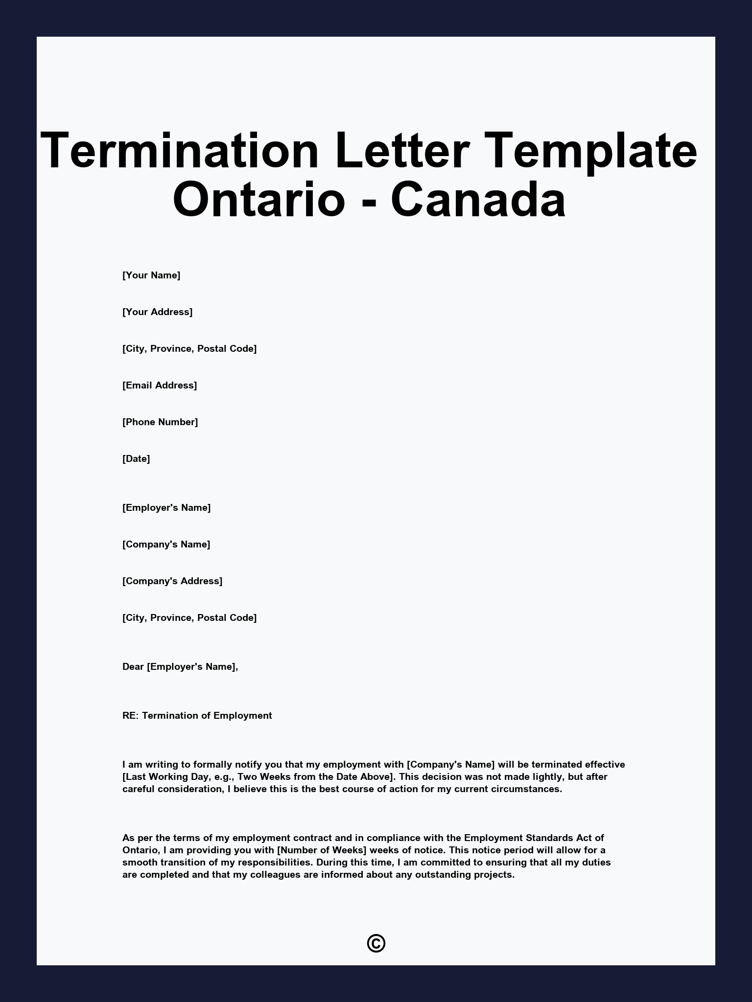 Termination Letter Template Ontario - Canada