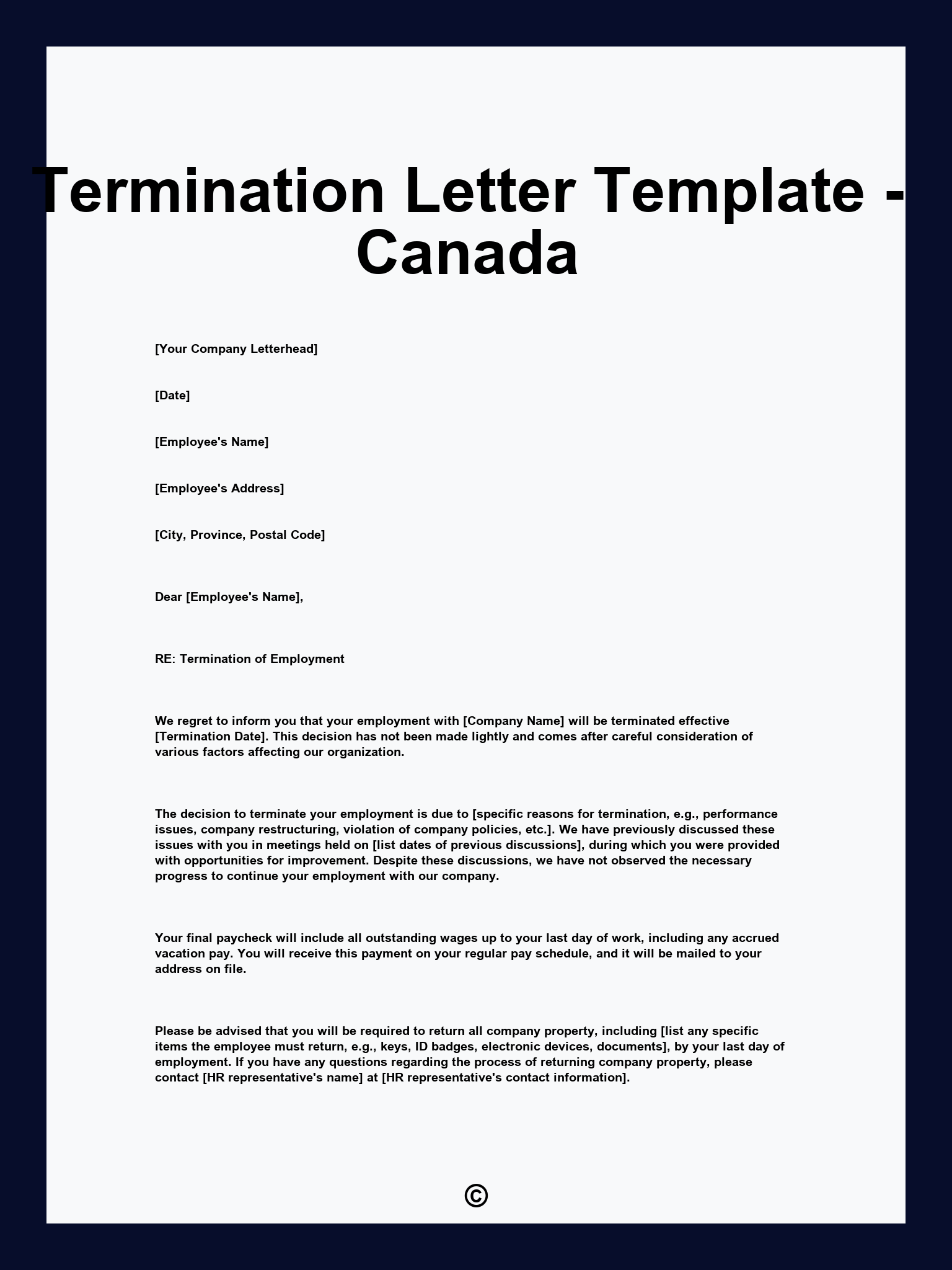 Termination Letter Template - Canada