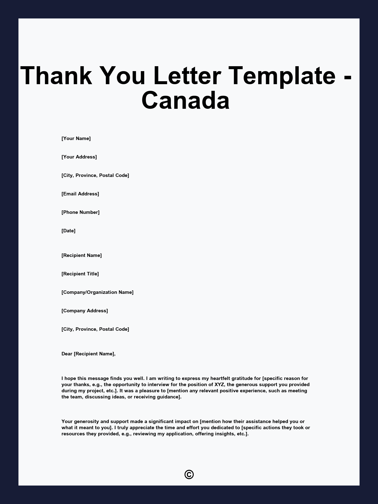 Thank You Letter Template - Canada