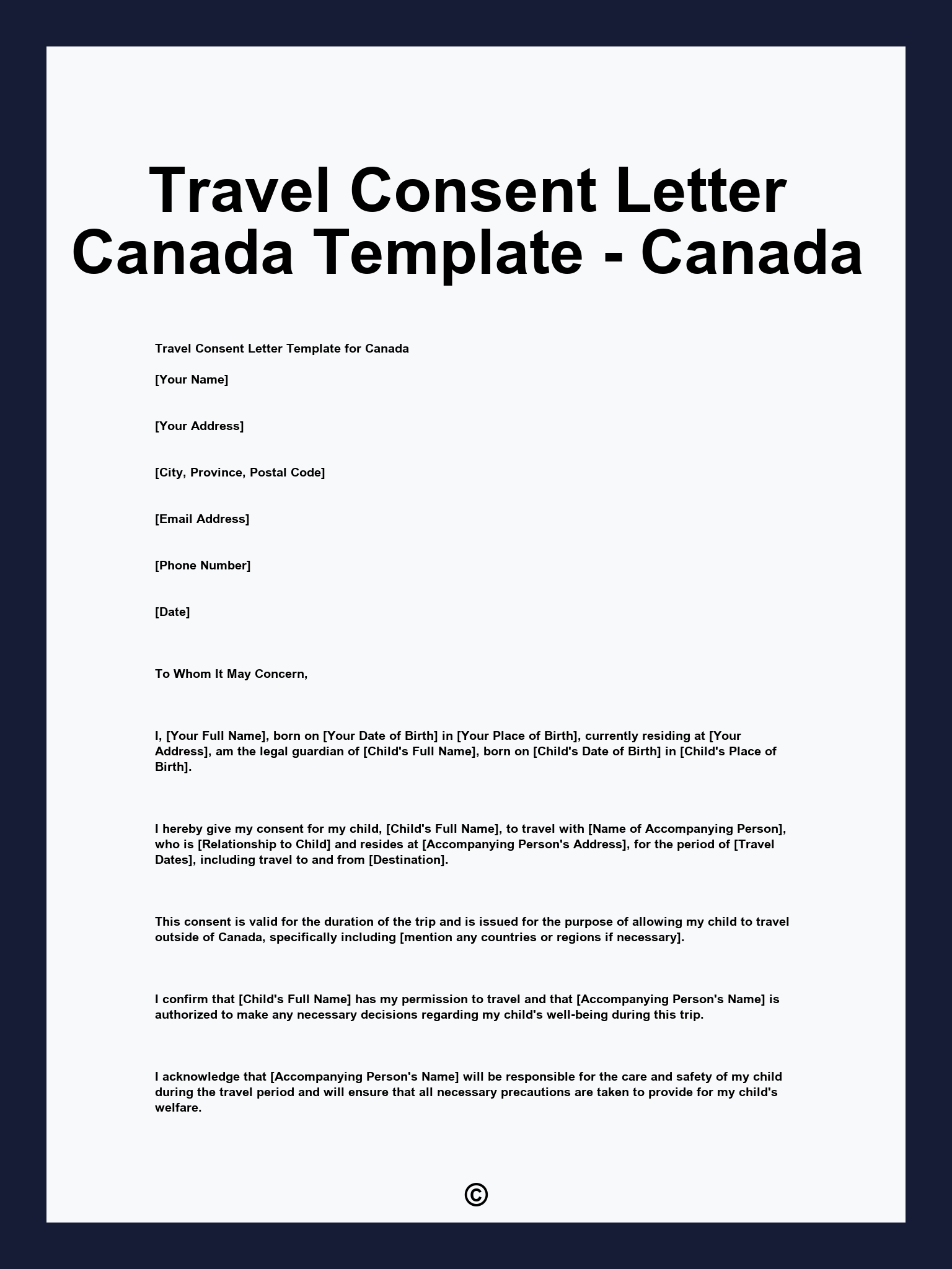Travel Consent Letter Canada Template - Canada